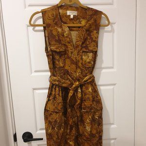 Autumn dress 90s - tie belt with pockets, floral pattern, earthy fall tones